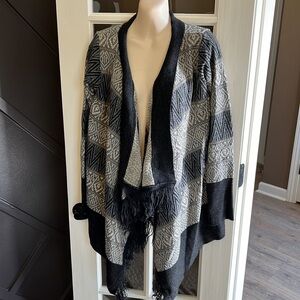 BERRETTI Italian Made Wool Blend Fringed Cardi Cardigan Sweater Size Medium